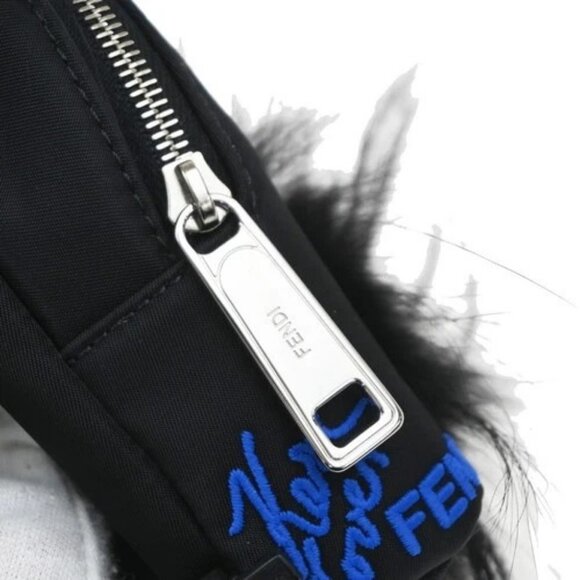 FENDI Karlito Backpack Bag Key Chain Charm Pouch Nylon Leather Fur Black 31KP339 main image 5